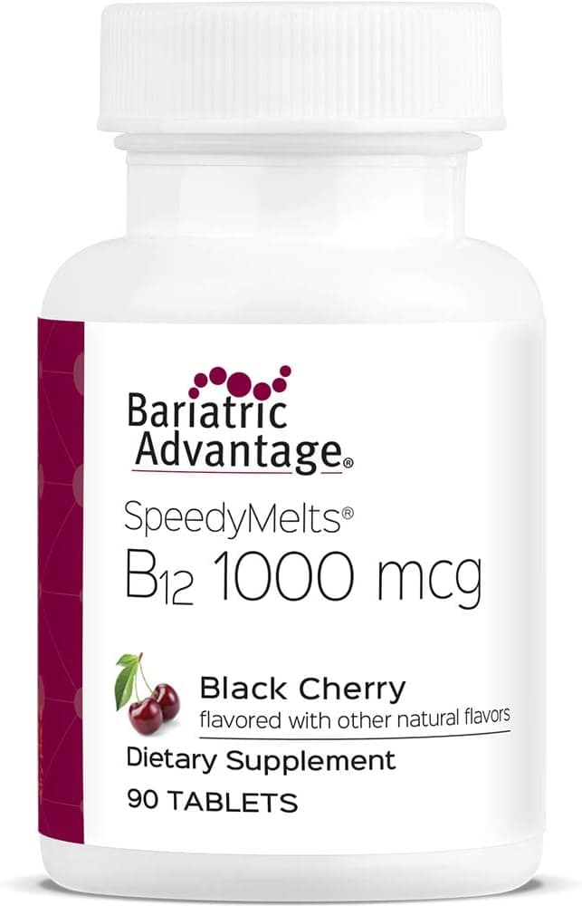 Bariatric Advantage B12 Speedy Melts Vitamin B12 1000 mcg Supplement Fast Melting with 200 mcg of Folic Acid for Nutritional Support Black Cherry 90 Count
