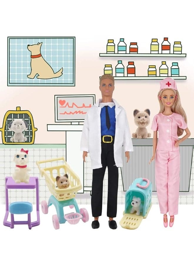 71Pcs Doll Clothes and Accessories for 12 Inch Boy Dolls and Girl Dolls Pet Care Set Includes 25 Wear Clothes Shirt Jeans Suit Shoes Pet Doctor Playset Trolley Backpack for 12'' Boy Girl Doll