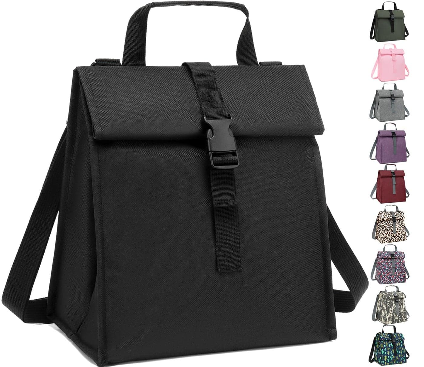GYEUKHAM Insulated Lunch Bag for MenWomenKids Roll top Reusable Lunch Box with Adjustable Shoulder Strap Thermal Lunch Cooler Tote Container for AdultsTeens School Work Office PicnicBlack