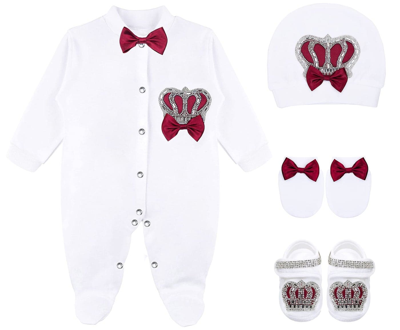 Lilax Baby Boy Newborn Crown Jewels Layette 4 Piece Gift Set 0-3 Months Burgundy 0-3M