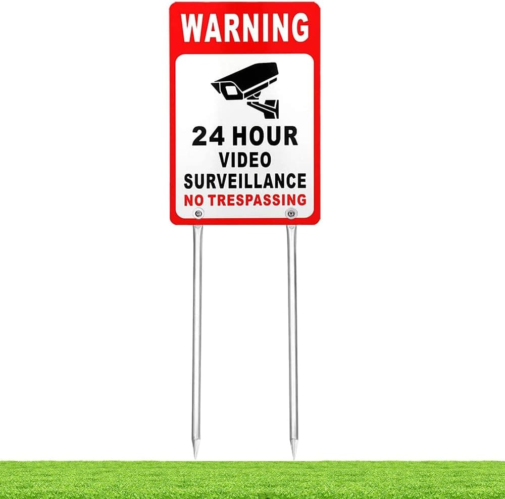 Kichwit Video Surveillance Sign No Trespassing Reflective Metal Sign Double Sided Aluminum Yard Sign with Stakes Included Measures 118 x 79
