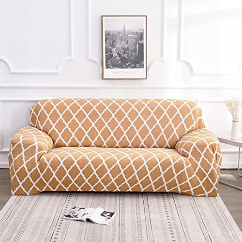 House of Quirk Universal Double Seater Sofa Cover Big Elasticity Cover for Couch Flexible 140 GSM Sofa Slipcover (Beige Diamond, 145-185cm)