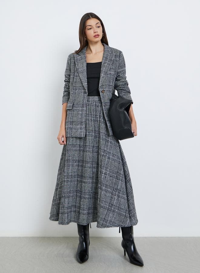 Checked Pleated A-Line Midi Skirt