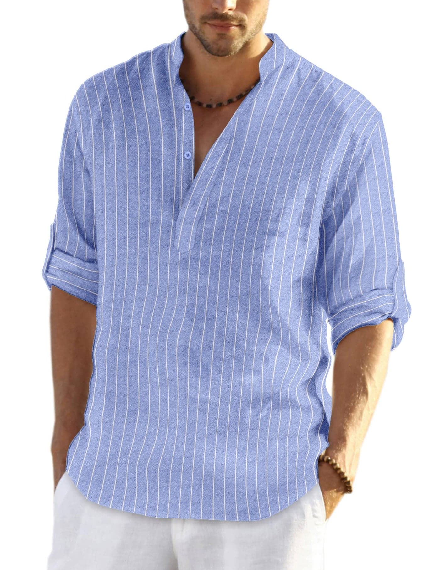 COOFANDY Men's Cotton Hemp Henley Shirt Long Sleeve Hippie Casual Beach T Shirts