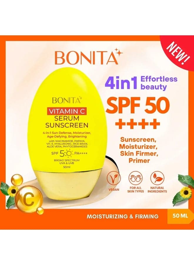 BONITA Vitamin C Serum Sunscreen SPF50 PA++++ 4-in-1 Brightening Moisturizing Primer 50ml