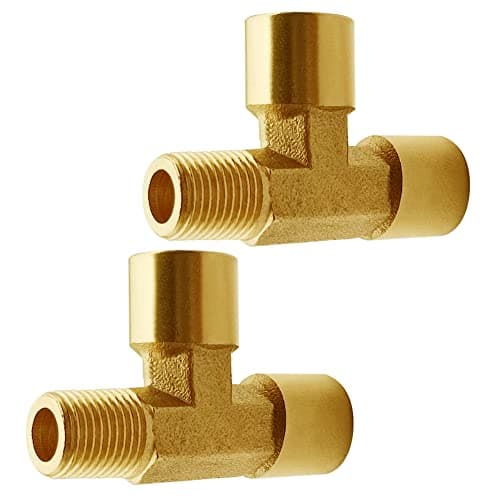 Joywayus 1/8 NPT Threaded Brass Pipe Fitting Tee T 3 way 1/8 NPT Female × 1/8 NPT Female × 1/8 NPT Male Adapter (Pack of 2)