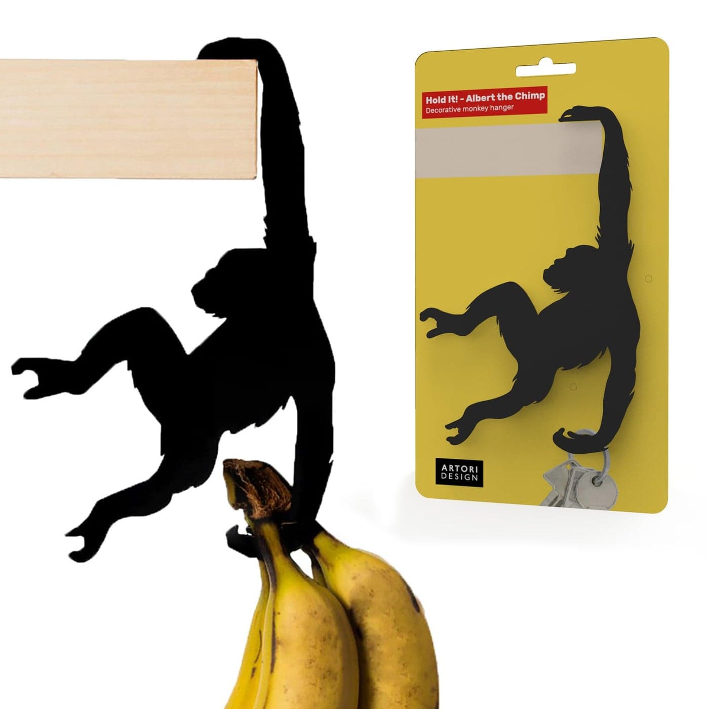 Artori Design Unique Banana Holder Balance Hook Magic Hook for Hanging Plants Jackets Keys or Stylish Purse Hanger Perfect for Kitchen Dorm Room Bedroom and Entryway for Home or Office Chimp