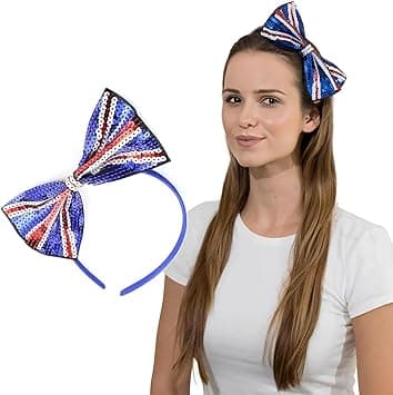 Basic Sense Union Jack Headband Union Jack UK flag Sequin Bow Alice Hair Band for Women Girls