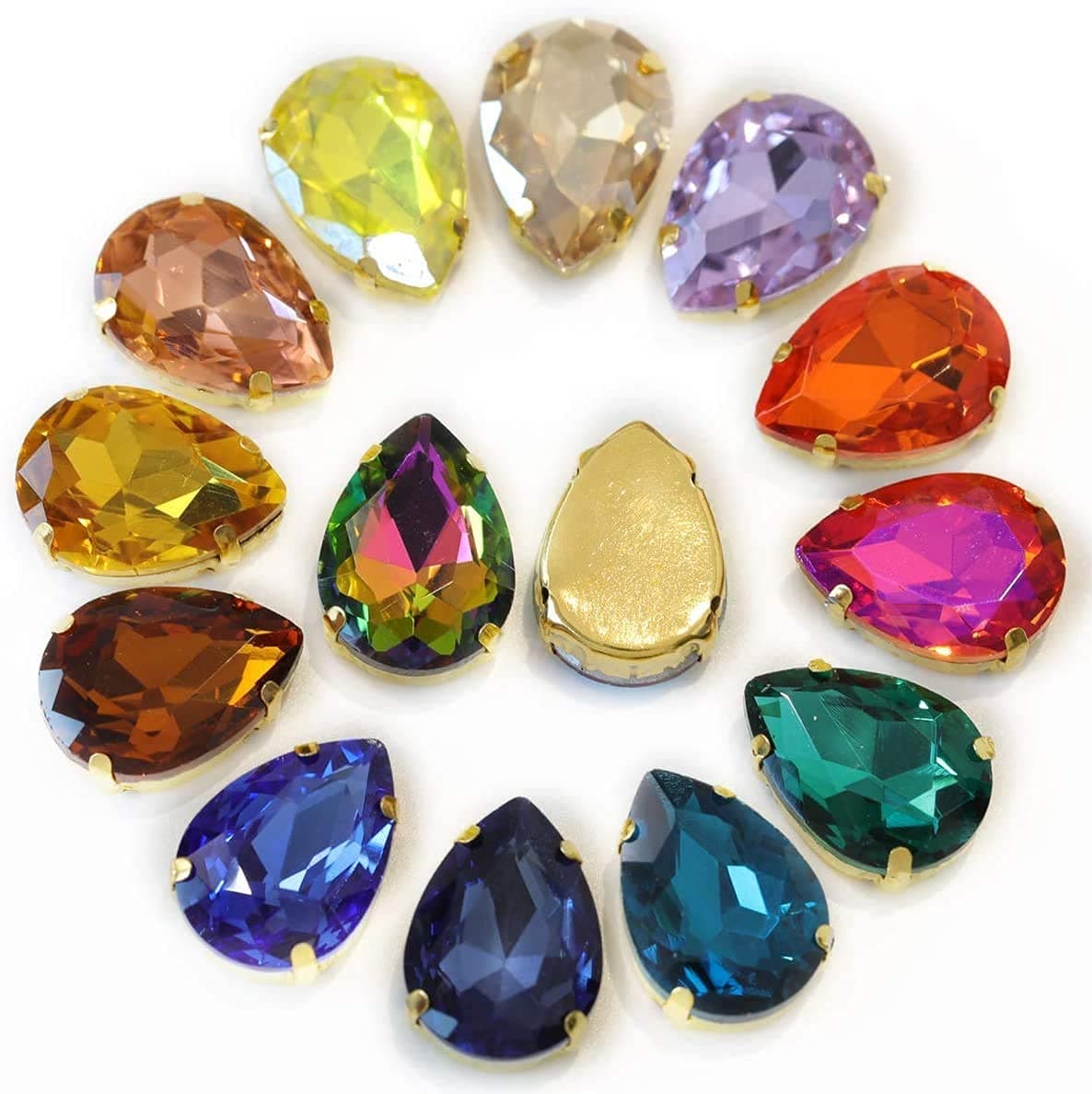 Diy Crafts 15244 Color Glass Sew on Rhinestones With Claw Drop Crystal Sew on Claw Rhinestone Glitter Stones Pack of 40 40x1 20x30mm Gold