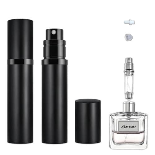 ACMYCH 2PCS Perfume Travel Refillable Bottle, Bottom-Filling Fragrances Perfume Atomizer, Empty Mini Cologne Dispenser, Portable Sprayer Pocket Size for On the Go 5ml (Black)