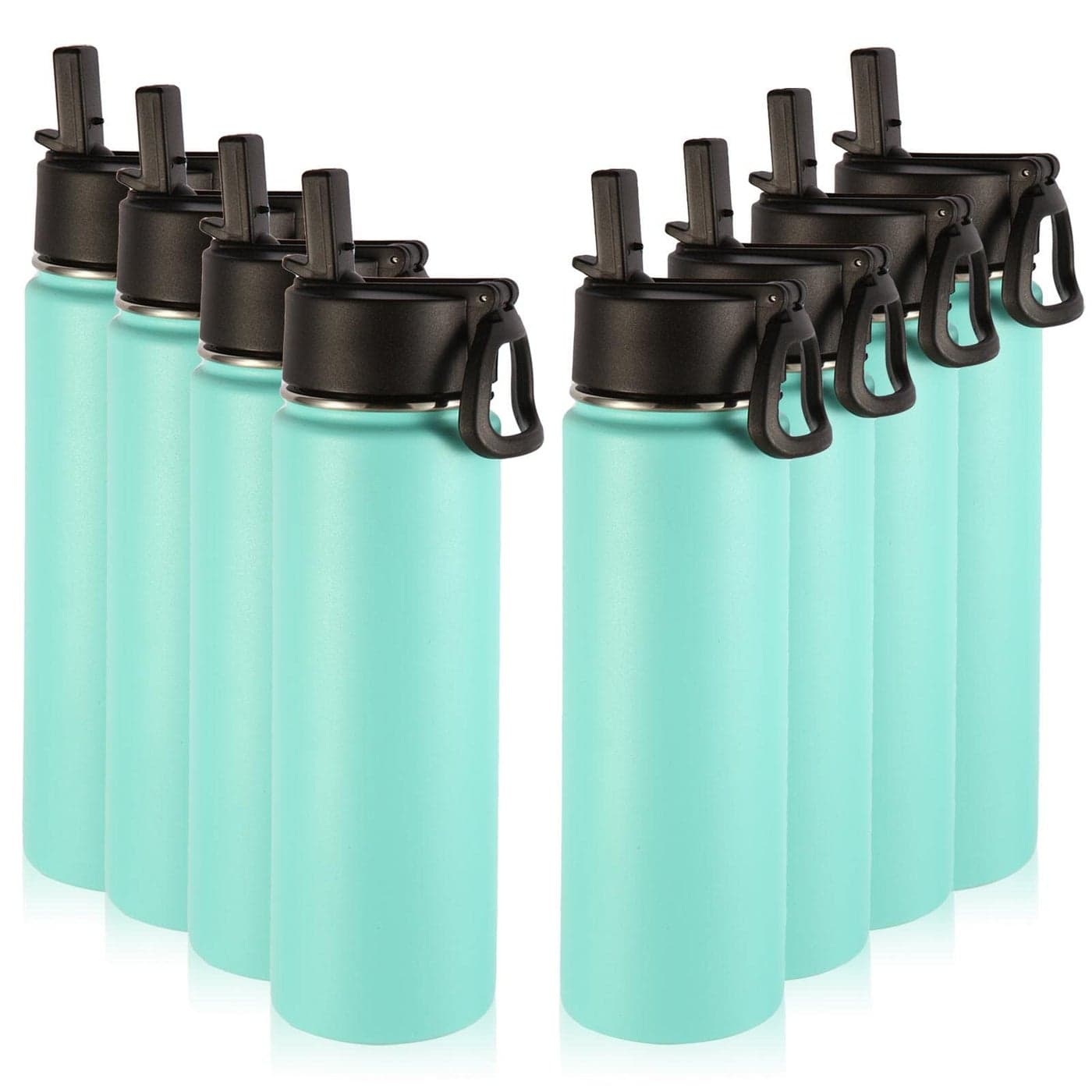 Volhoply Insulated Water Bottles with Straw Bulk 8 Pack 22 oz Stainless Steel Sports Bottle with Handle Lid Vacuum Metal Travel Water Cups with Wide Mouth Reusable Cold Water FlaskMint8 Set