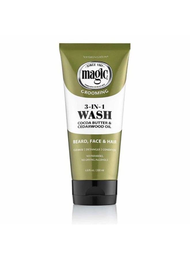 Magic Beard Wash 3 In 1 Cleanses and Conditions for Face, Beard and Hair, With Cocoa Butter and Shea Butter, 6.8 fluid ounces