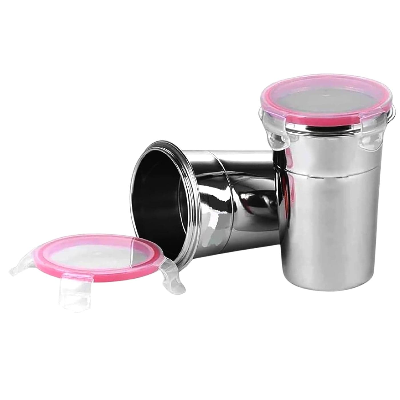 Dynore Stainless Steel Airtight Leak Proof Frezzer Safe and Dust Proof Glass Tumblers with Lid Set of 2 Capacity 400 ML