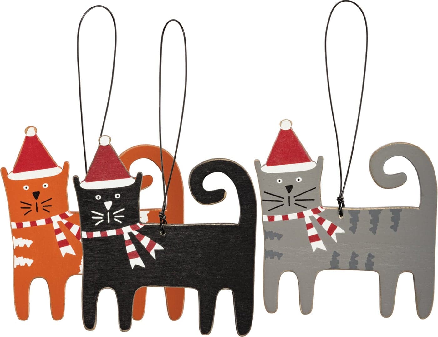 Christmas Cat Ornaments Wood Wire SIZE 325in x 350in set of 3