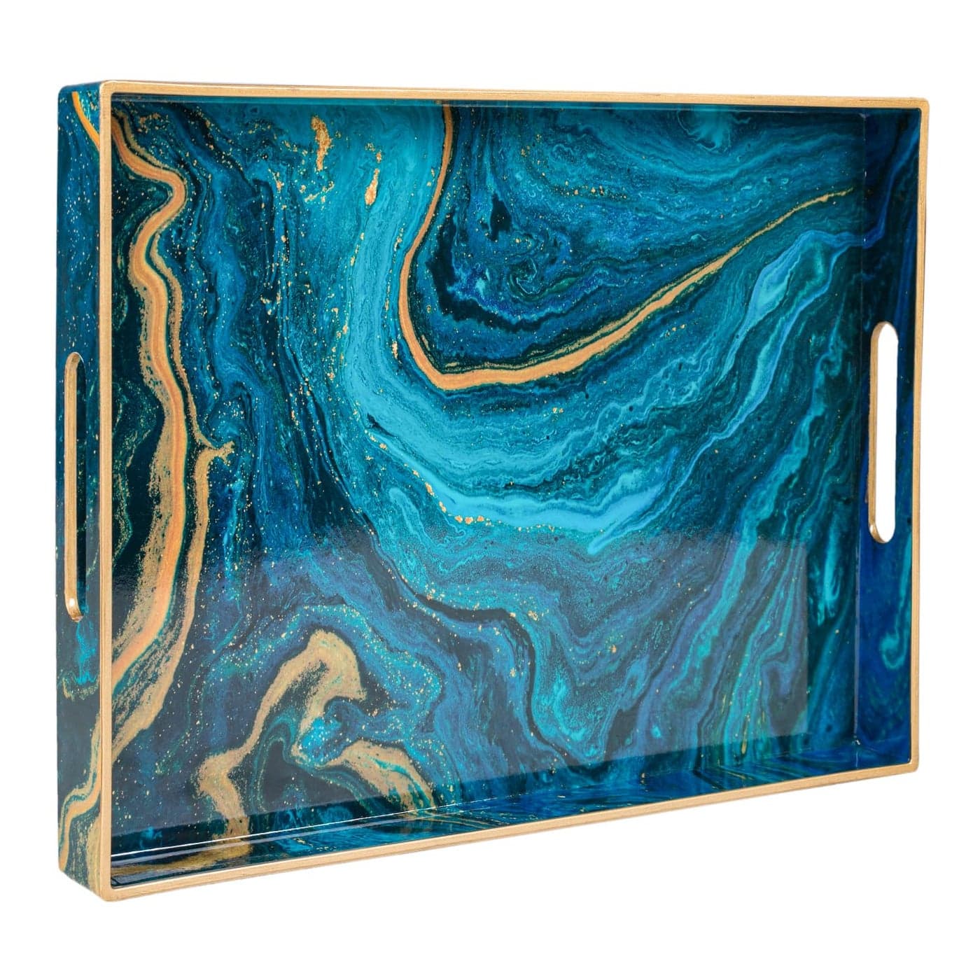 MAONAME Plastic Decorative Tray Marbling Tray with Handles Rectangular Coffee Table Trays Blue Serving Trays for Ottoman Bathroom 157 x 118