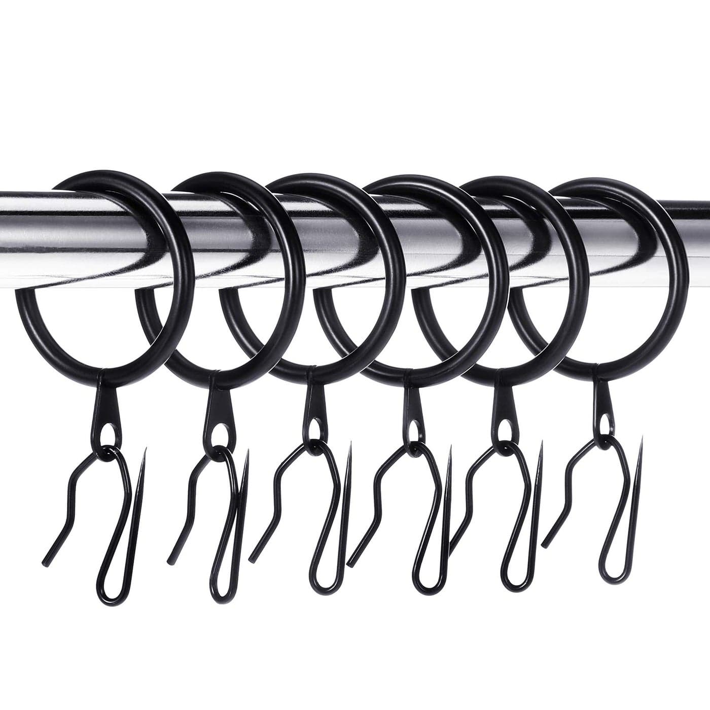 Hotop 30 Pcs Metal Drapery Curtain Rings 098126165 inch Interior Diameter and 30 Pcs Hanging Curtain Drapery Pin Hooks for Window Door ShowerBlack32 mm