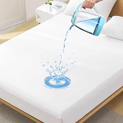 Queen Waterproof Mattress Protector - Noiseless, Breathable, Machine Washable Fitted Mattress Cover with Deep Pocket up to 5”-21”(White)