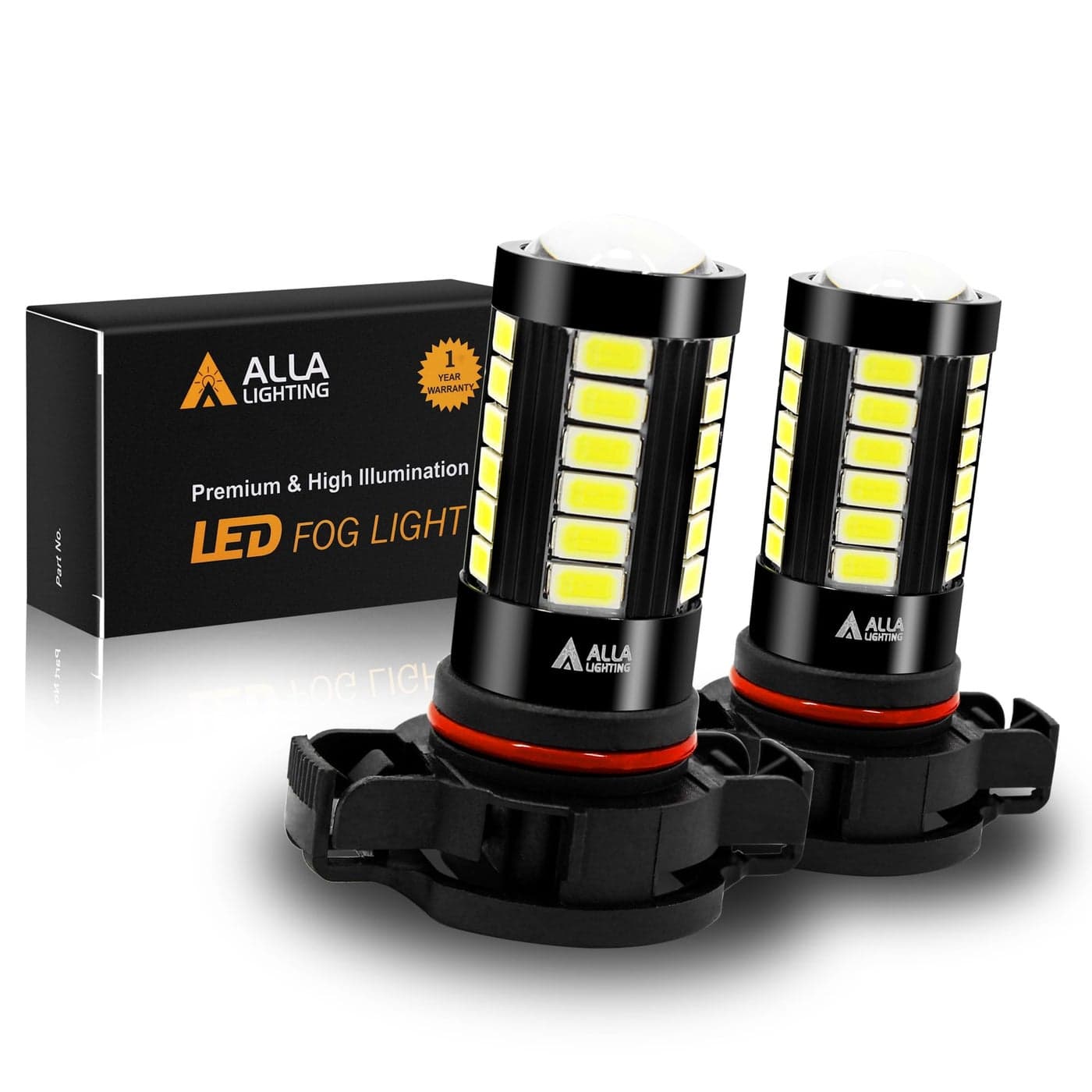 Alla Lighting Super Bright PSX24W 2504 LED Fog Light Bulbs 6000K Xenon White 2800Lms 12276 Auto 12V Fog Lamps Replacement 5730 33SMD LEDs