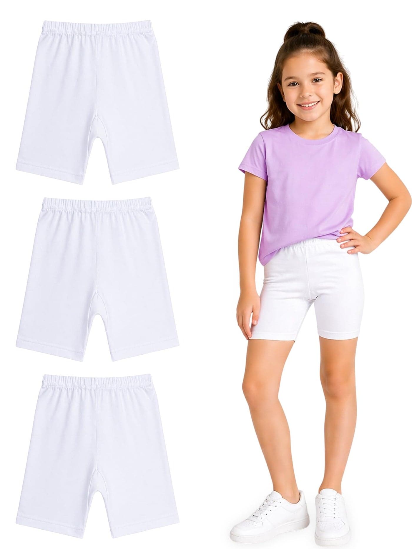 BODYCARE Girls Solid Shorty | 100% Cotton Stylish, Comfortable & Durable Shorts for Girls | Pack of 3… (Color & Print May Vary) White