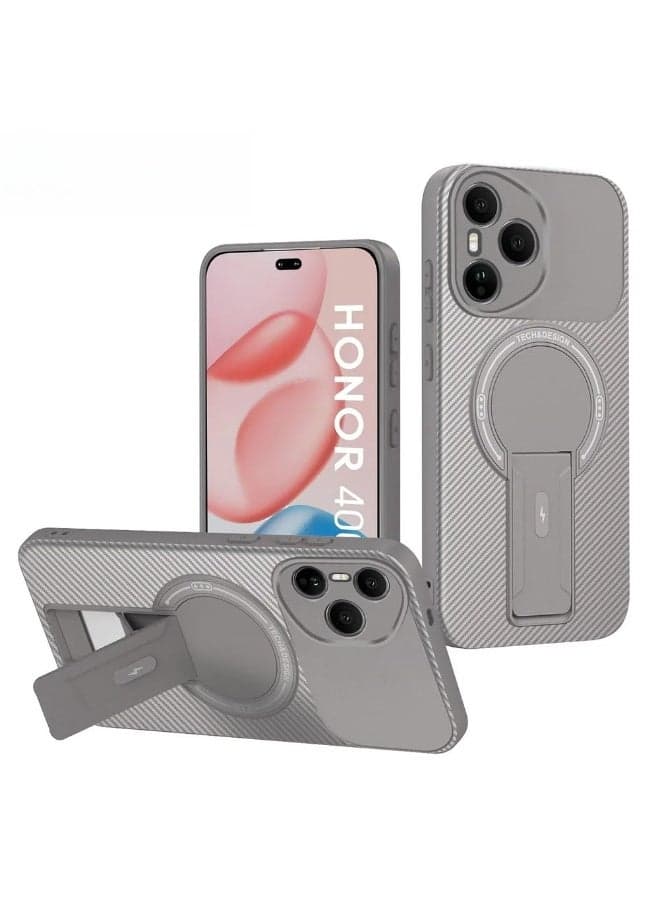 Carbon Fiber Case Compatible with Honor 400 Pro 5G Cover with Foldable Bracket, Ultra-thin Matte Anti Shock and Anti Fall Folding Cover for Wireless Charging