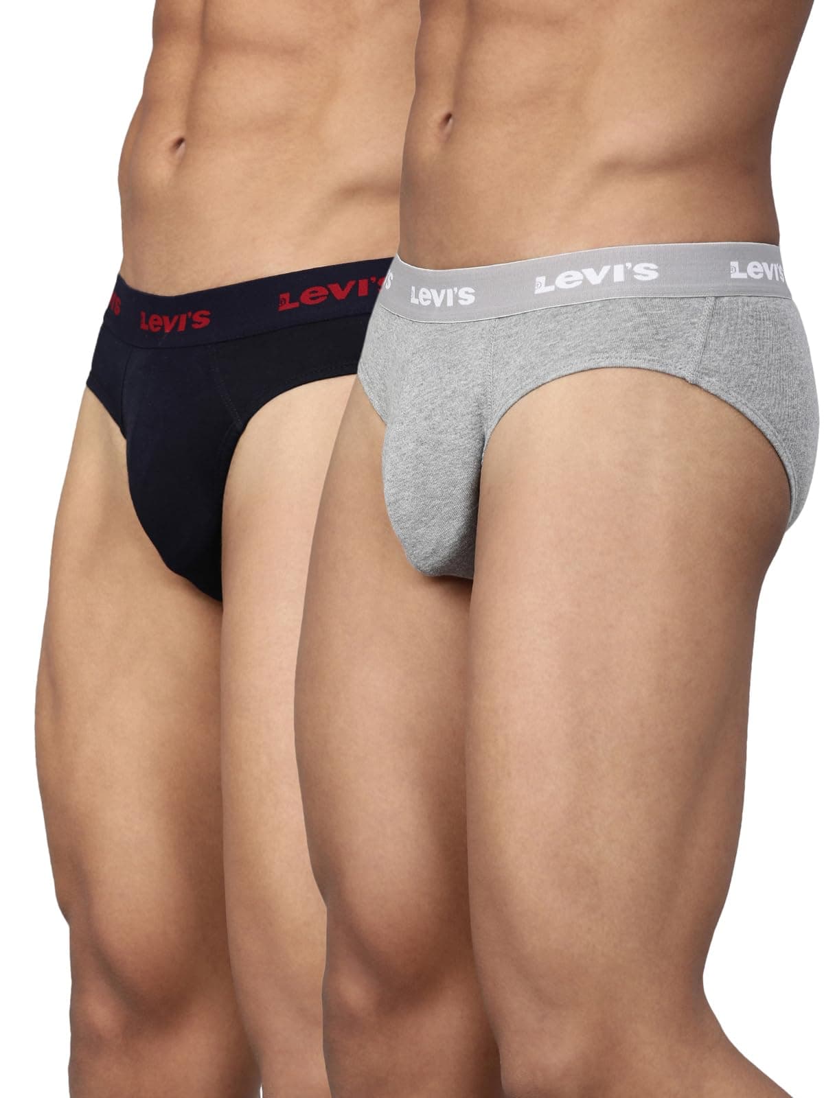 Levi's Men's Cotton Style #009 Neo Regular Fit Solid Brief (Pack of 2) (#009-BRIEF-LT GMEL/Navy-P2_Lt. Grey Melange, S)