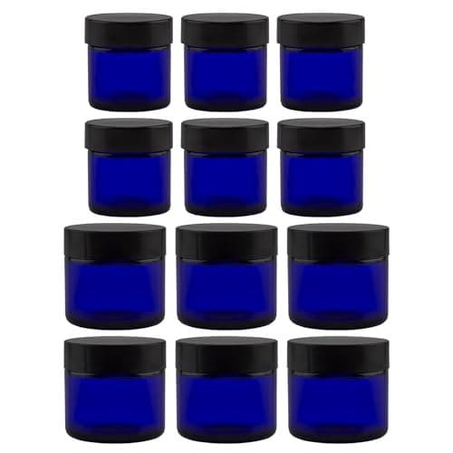 Cornucopia Brands Combination 12 Pack of Cobalt Blue 1oz & 2oz Glass Cosmetic Jars, Lids Included; Refillable Containers for Creams, Lotions