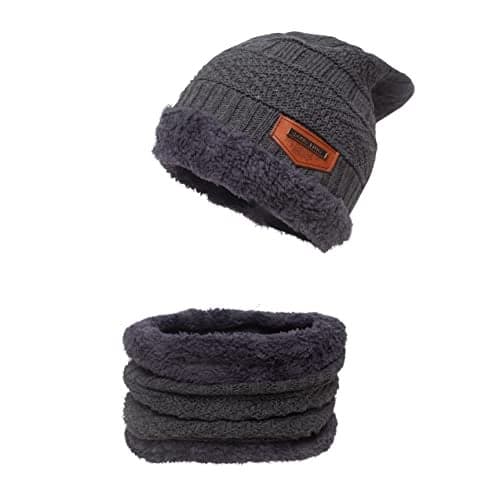 Aavjo Woolen Beanie Cap with Neck Warmer Muffler | Thermal Winter Hat Set for Men Women | Soft Fleece Inner Lining | Acrylic Knit Fabric | Grey