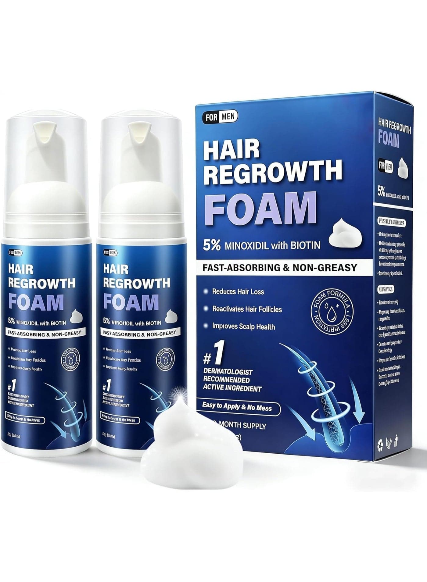 5% Minoxidil Foam for Men Women, 120ml 5% Minoxidil for Men Foam, Minoxidil for Women Hair Growth Suitable for Hair Thinning Receding Hairline and Hair Loss to Hair Regrowth Get Thicker Fuller Hair