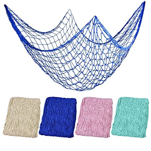 4 Pieces Natural Fish Net Decoration 80 x 40 Wall Hanging Cotton Fishnet Decor for Underwater Mermaid Pirate Hawaiian Nautical Ocean Theme Beach Bash Party Decoration Beige Blue Green Pink