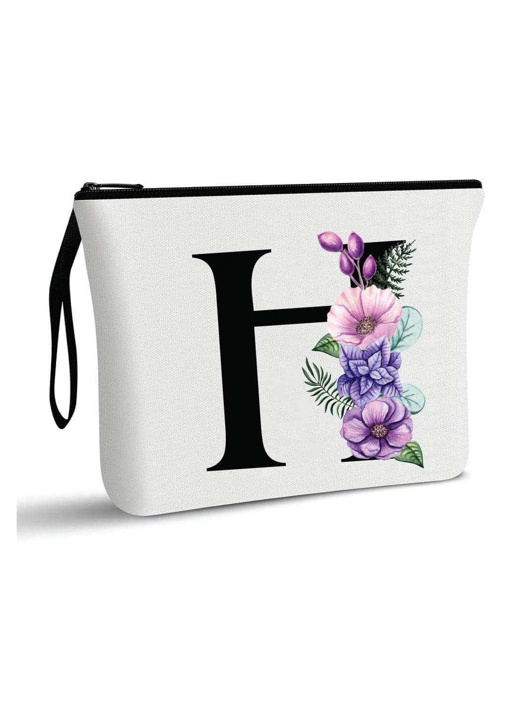 Initial Monogram Personalized Travel Makeup Bag for Women Unique Birthday Gifts for Mother - Bride Bridesmaid Cosmetic bag - Initial Canvas Makeup Bag Gifts with Zipper (H)
