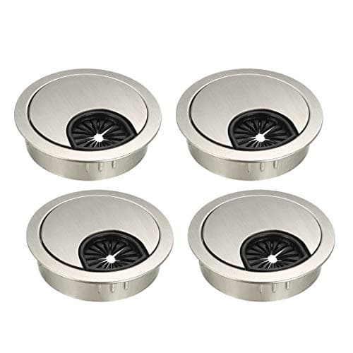 uxcell Cable Hole Cover, 2Inch/50mm Zinc Alloy Desk Wire Cord Cable Grommets Hole Cover for Office PC Desk Cable Cord Organizer, 4Pcs Wire Drawing Silver