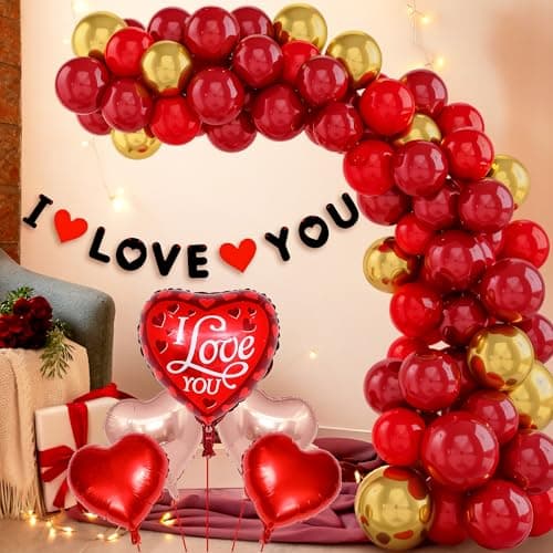 Party Propz Red Heart Balloon Decoration Kit - 46 Pcs I Love You Banner – Valentine’s Day Balloons, Valentine Decoration Kit for Anniversary | anniversary decoration