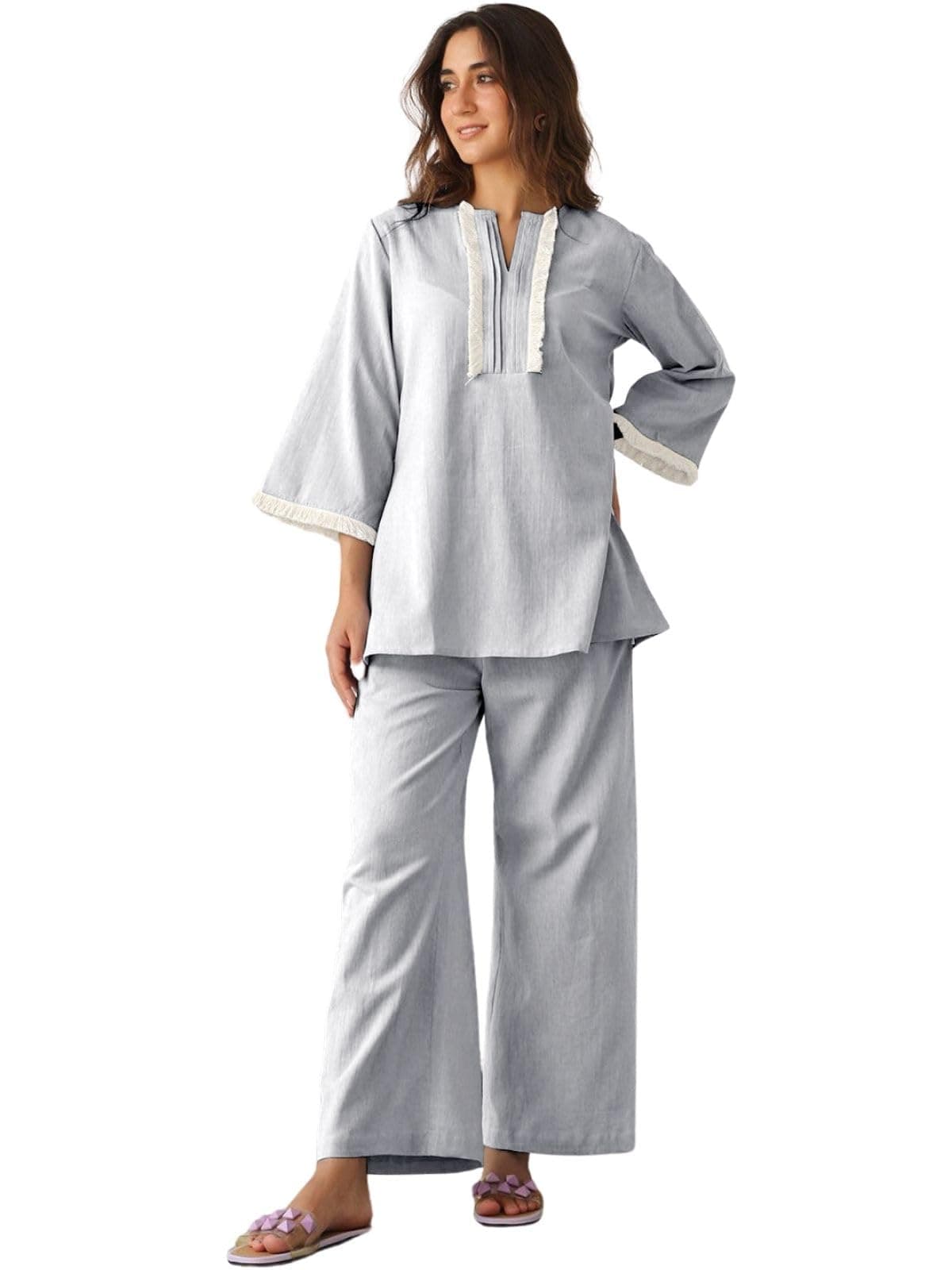 GRECIILOOKS Cotton CO ORD Set for Women Western (GL-W2049&TR1024-XL-LIGHT Blue)