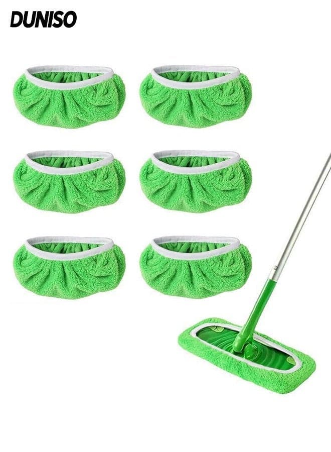 Mop with 6 Washable Microfiber Pads, Reusable Mop Pad Covers, Elastic Fit Replacement Pads for Flat Spray and Dust Mops, Machine Washable 10" x 4.5" (25.4 cm x 11.5 cm)