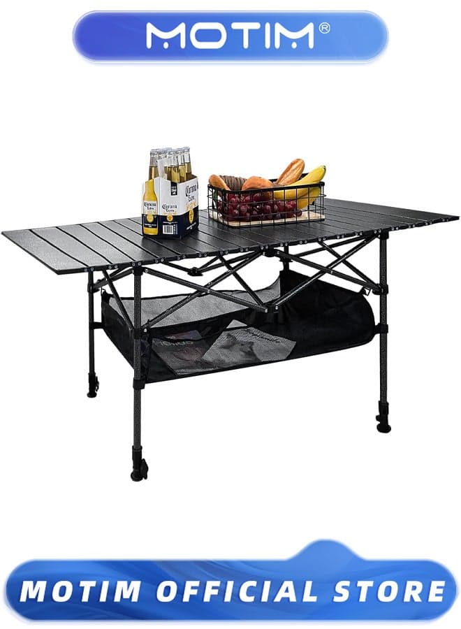 Folding Tables Camping Roll Up Aluminum Portable Square Table with Storage and Carrying Bag for Outdoor BBQ Picnic Backyard Home (95x55x50cm)