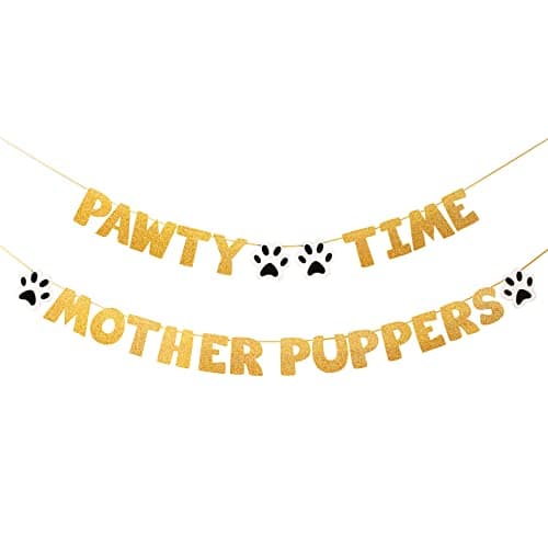 Festiko® Let's Pawty Cat Dog Birthday Decor Supplies, Pawty Time Mother Puppers,Funny Gold Glitter Puppy Banner for Birthday Decorations Girl Boy, Cute Puppy Kitten Pets Paw Pennant Sign