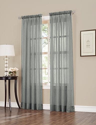 No. 918 Erica Crushed Sheer Voile Rod Pocket Curtain Panel, 51" x 63", Charcoal Gray