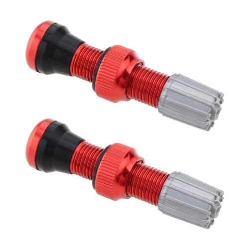 Micro Traders 2pcs 40mm Tubeless Air Valve Alloy Tyre Valve Round Base Small Size Valves for Road Bike Tubeless Valve Stem Red (with Caps)