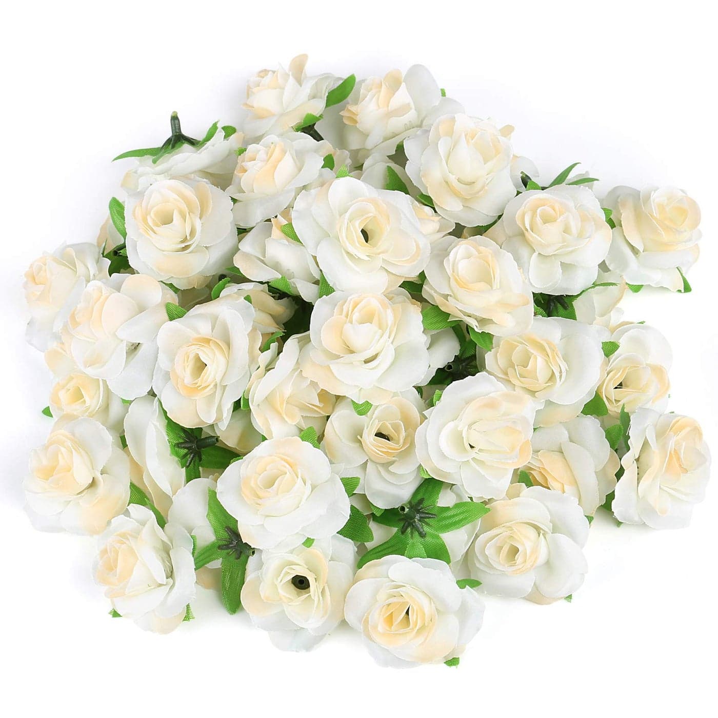 Kesoto 50pcs Mini Cream White Roses Artificial Flowers Bulk 16 Small Silk Fake Roses Flower Heads for Crafts Decoration Wedding Centerpieces Party Home Decor