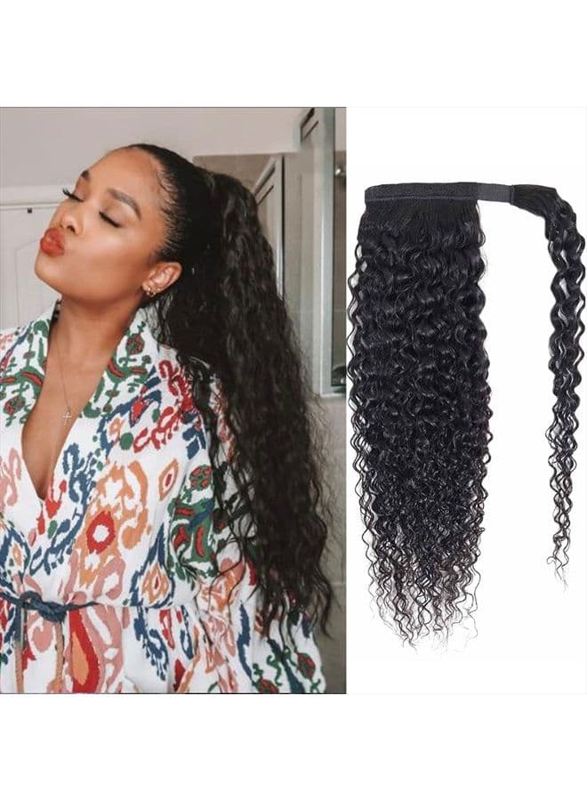 Kinky Curly Human Hair Ponytail Extension with Wrap Around True Length 10A Brazilian Ponytail Human Hair 3C Afro Curly Ponytail Clip in Human Hair Extensions Long Curly Wavy Ponytail 24 Inch