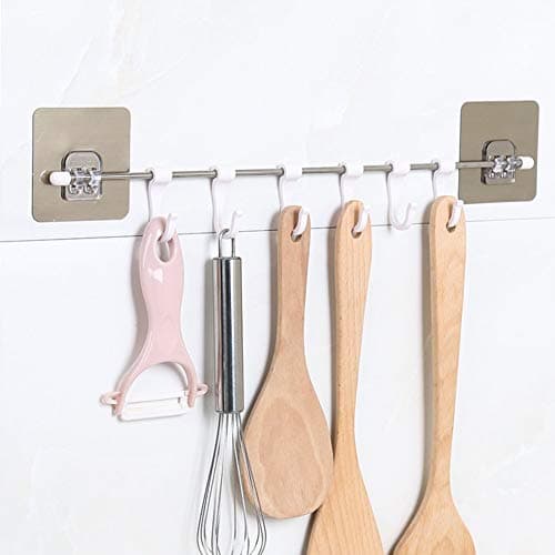LUVINA ABS, Self Adhesive Stainless Steel Multi-Functional Hanging Hook Rod without Drilling Hook Hanger- White