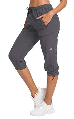 ChinFun Women's Hiking Pants Quick Dry Lightweight Outdoor Capris Water Resistant UPF50+ Grey L