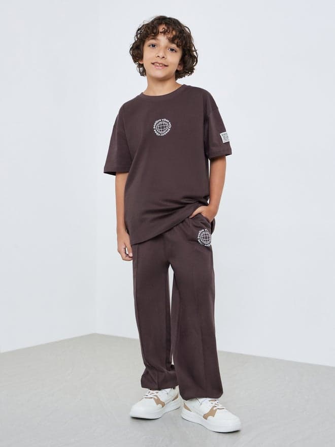 Boys Brown Cotton T-Shirt and Jogger Set