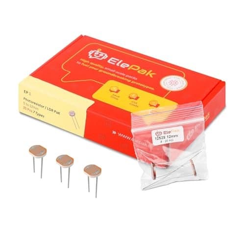 ElePak LDR Light Dependent Resistor Photoresistor Pack, 35 Pcs (5mm to 12mm) GL5506, GL5516, GL5528, GL5537, GL5539, GL7528, GL12528, 1Ω–2.2MΩ, 0.25W for DIY Project