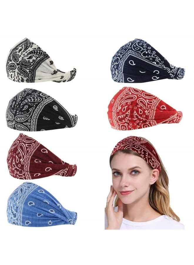 Paisley Bandana Headband for Women with Elastic Yoga Headband Outdoor Hairband Adjustable Turban Headwrap,Pack of 6