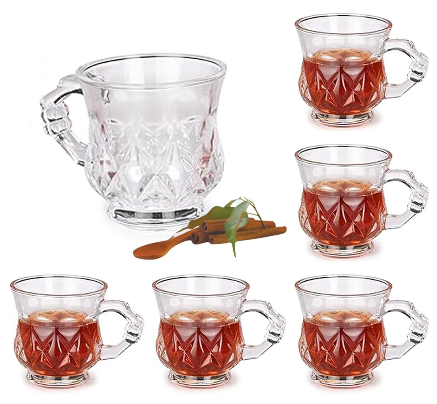 bellemax 160ML Premium Glass Tea and Coffee Cup Glass Mug, Transparent,Glass Cups Set for Milk Cup, Hot/Cold Drinks Cups, Herbal Tea, Green Tea, Lemon Tea Cup Set of (6)
