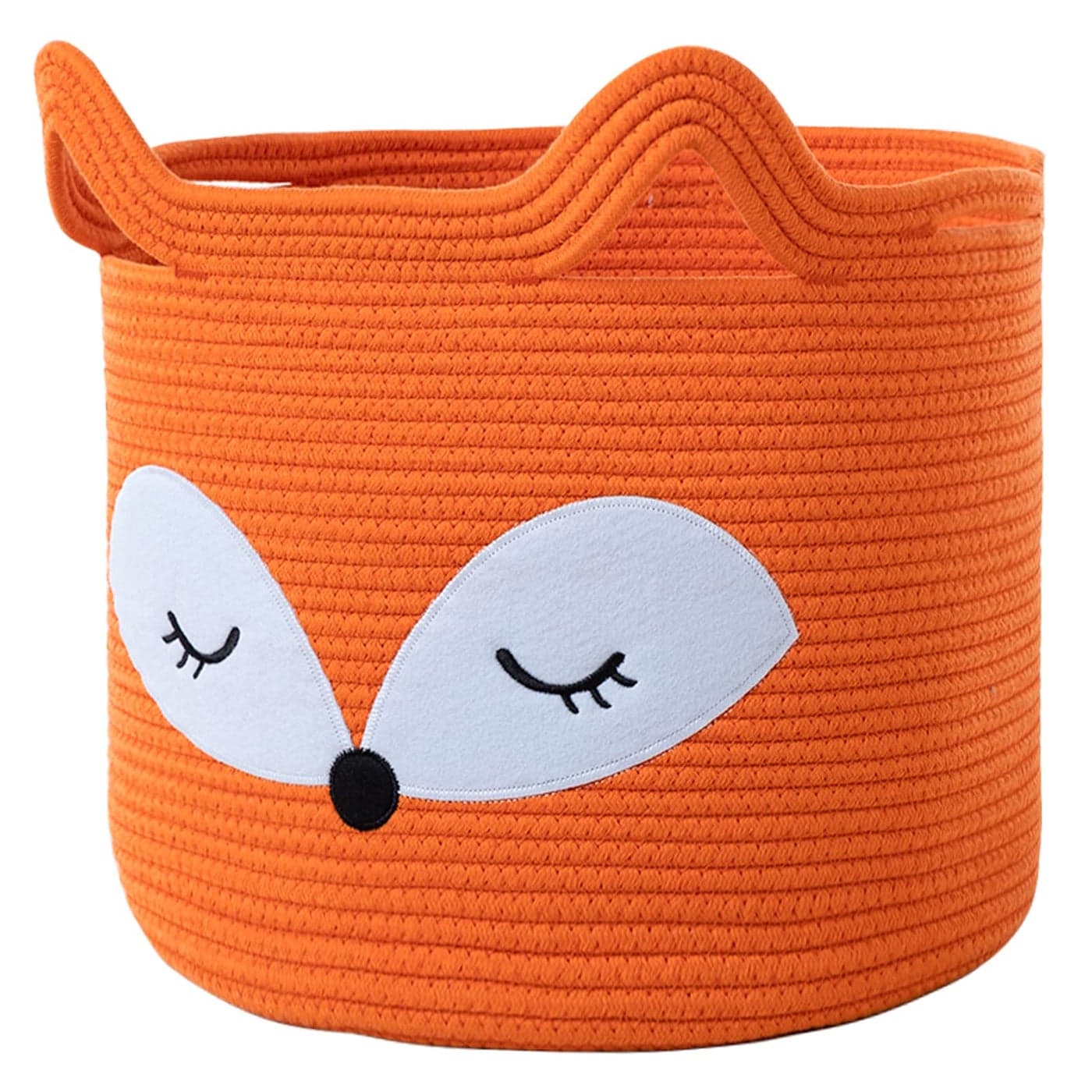VK VKLIVING Fox Toy Basket Cotton Rope Animal Baskets Orange Laundry Hamper for Toys ClothesGiftsTowels Blankets Empty Gift Basket for Organizing with Handles 15x14