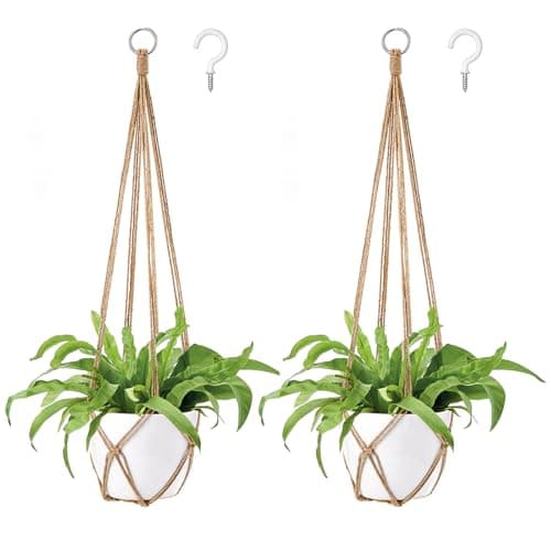 Dahey Macrame Plant Hanger Indoor Hanging Planter Basket Handmade Woven Cotton Rope Flower Pot Decorative Crochet Plant Holder Stand for Boho Home Decor No Tassels,35 Inch,Set of 2, Brown