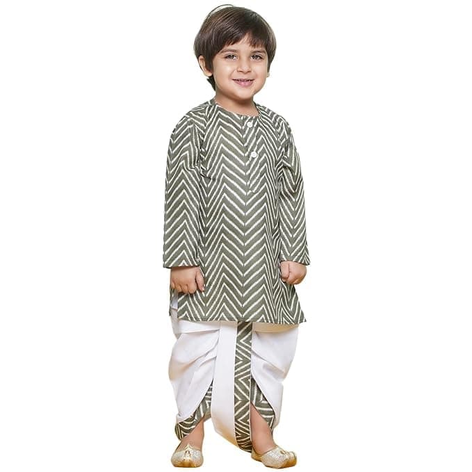 AJ DEZINES Kids Ethnic Wear Zigzag Printed Green Dhoti Kurta Set For Boys (Twister-1930-Green-0)