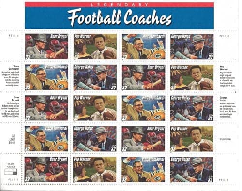 Legendary Football Coaches Sheet of Twenty 32 Cent Stamps Scott 3143